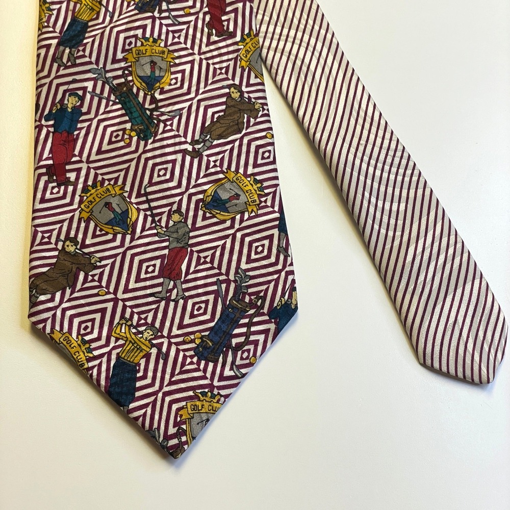 Vintage Country Club‎ Golfer Necktie Mens Red White Silk 90s Preppy 56.5" x 4"